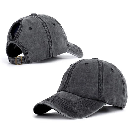 Vintage Washed Cotton Baseball Cap Women Hollow Out Ponytail Hat Outdoor