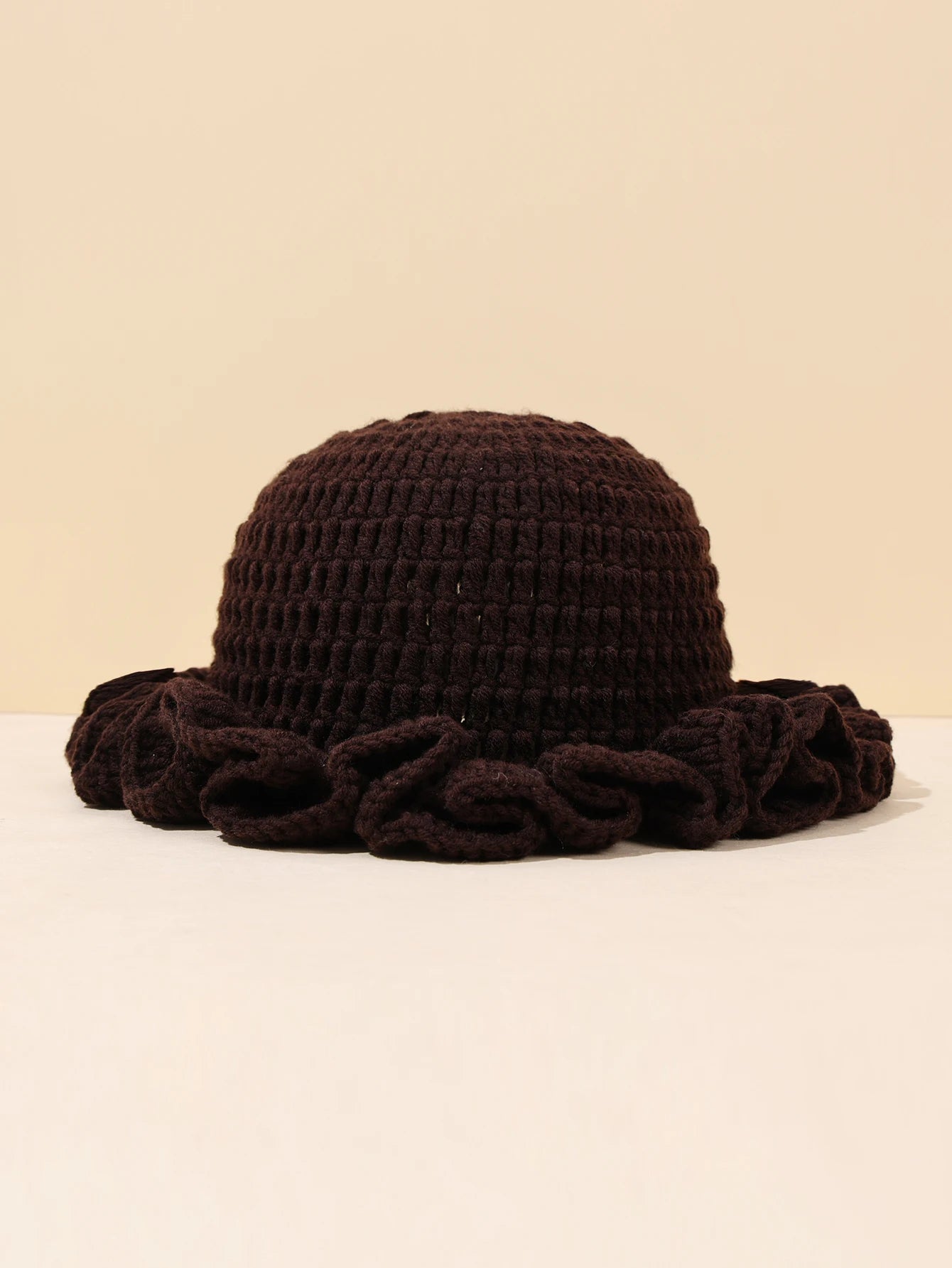 Women Vintage Crochet Black Ruffled Bucket Hat