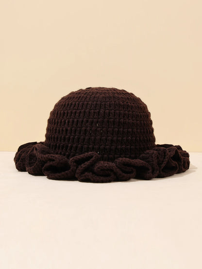 Women Vintage Crochet Black Ruffled Bucket Hat