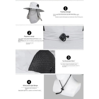 Adjustable Wide Brim UV Protection Bucket Hat With Face Mask