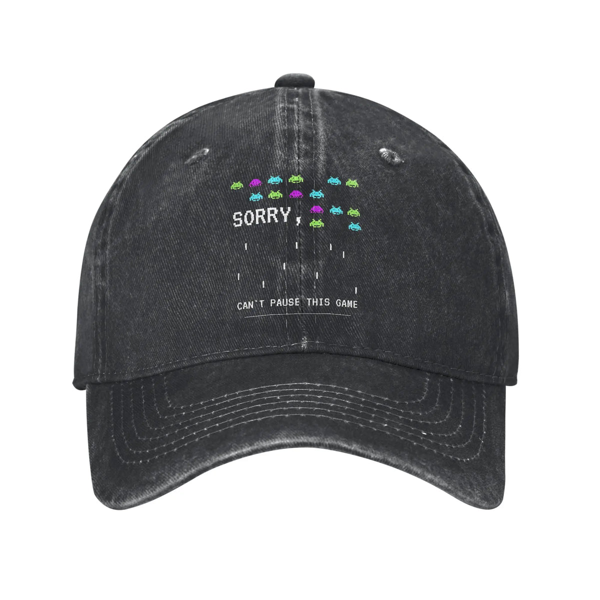 Space Invaders Vintage Distressed Washed Denim Baseball Cap