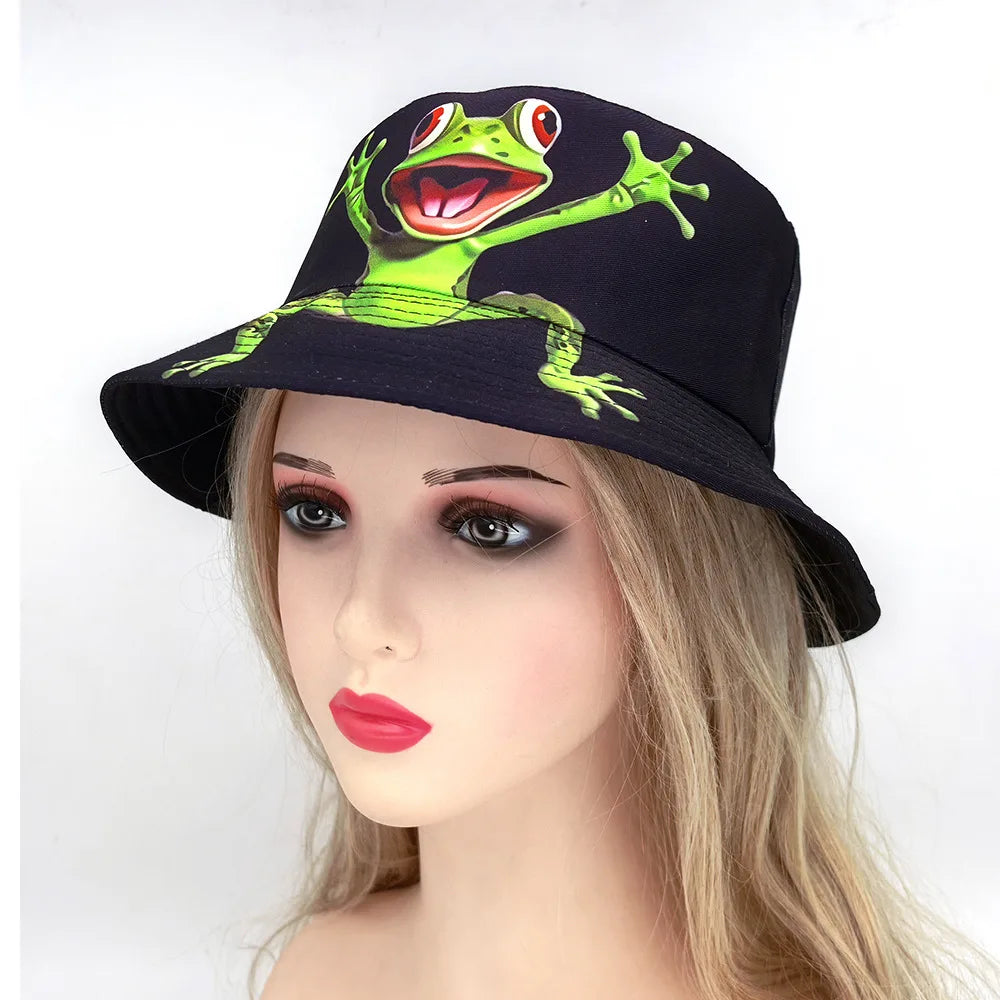 Funny Cartoon Frog Pattern Panama Hats Summer Sunscreen