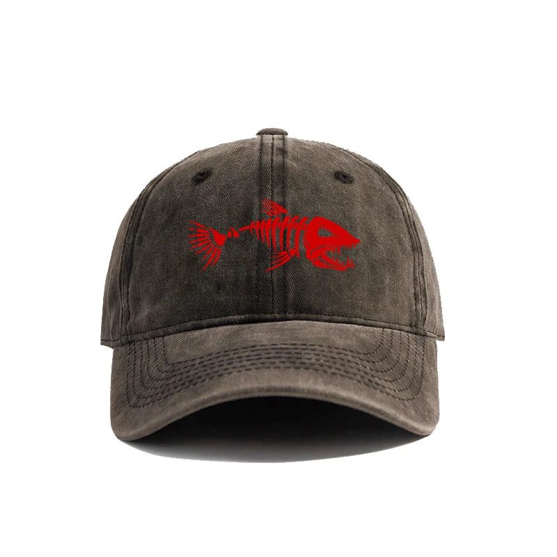 Fishbone Baseball Cap Summer Distressed Dad Hats