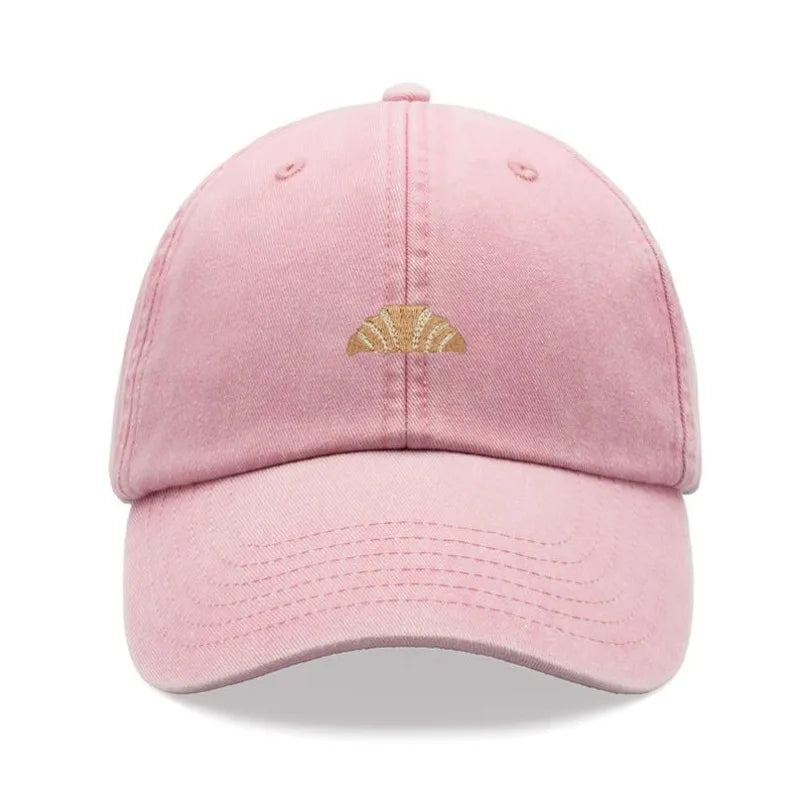 Retro Croissant Print Washed Baseball Cap