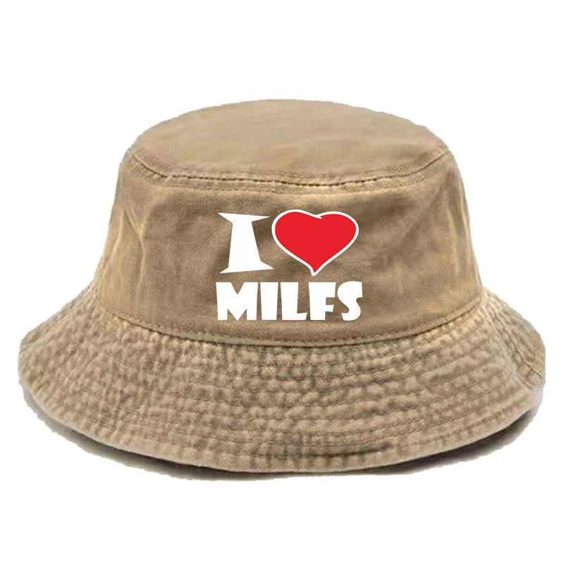 I Hot Love Milfs Bucket Hat Distressed Hats Cap