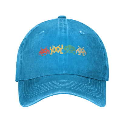 80s Space Invaders Arcade Distressed Denim Baseball Cap