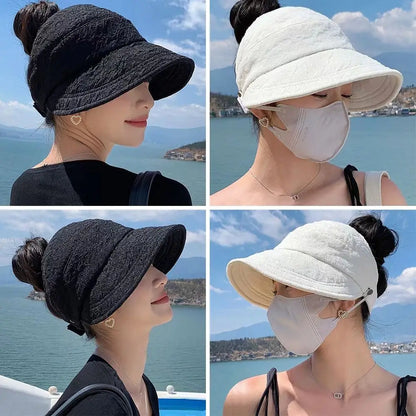 Wide Brim Sun Hat Summer Ponytail UV Protection