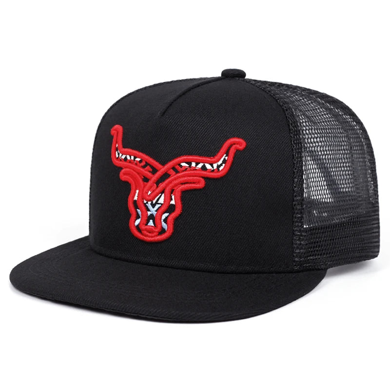 Unisex Letter Embroidered Flat Brim Mesh Snapback Cap