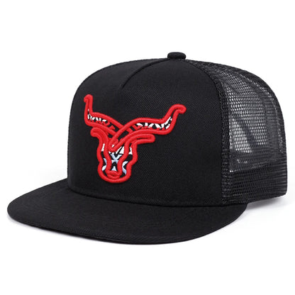 Unisex Letter Embroidered Flat Brim Mesh Snapback Cap