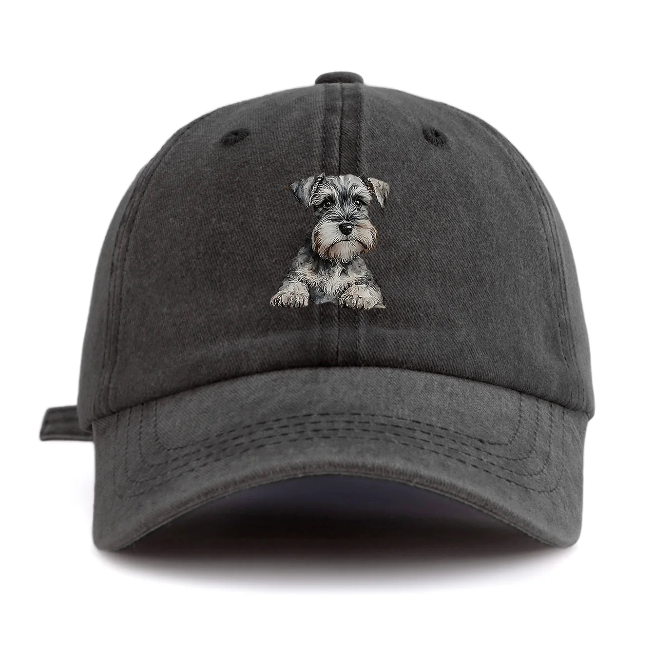 1pc Schnauzer Print Washed Baseball Cap For Adults
