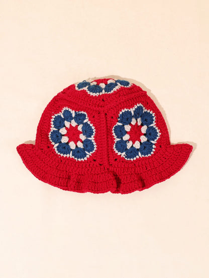 Vintage Crochet Floral Bucket Hat