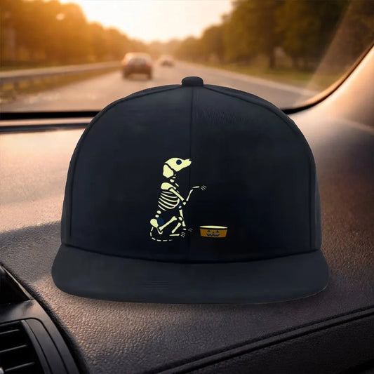 Unisex Skull Dog Graphic Duckbill Flat Brim Snapback Cap