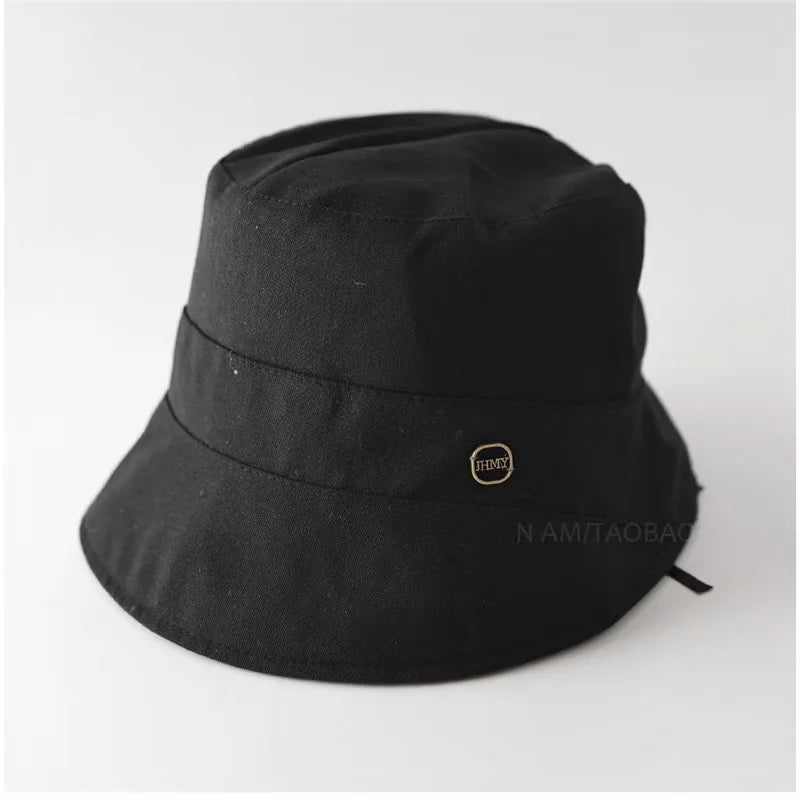 Linen Solid Color Letter Bucket Hat