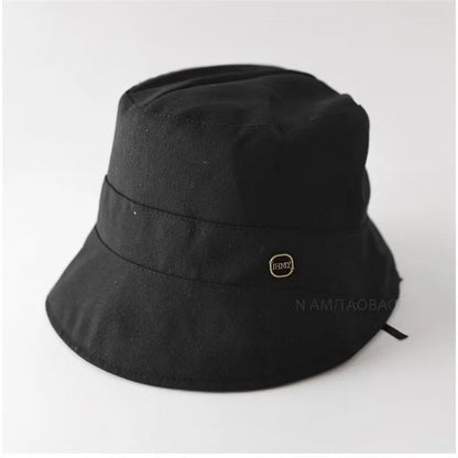 Linen Solid Color Letter Bucket Hat