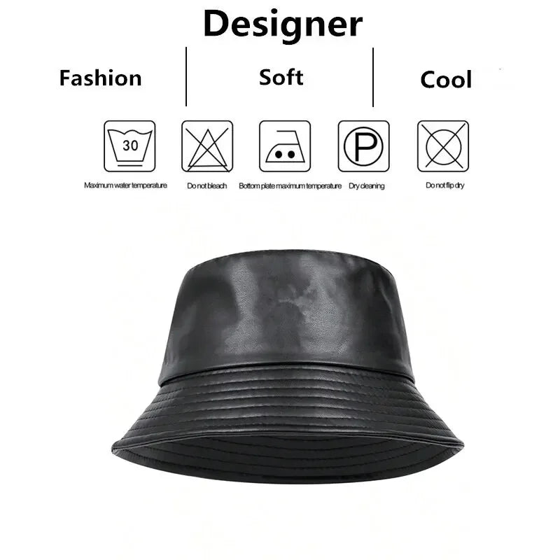 Unisex Solid Color Personality Pu Leather Bucket Hats