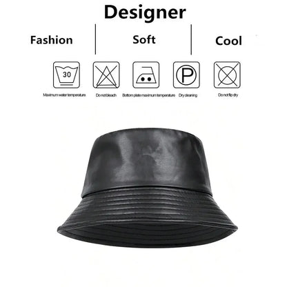Unisex Solid Color Personality Pu Leather Bucket Hats