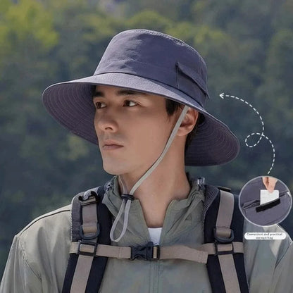 Nylon Drawstring Wide Brim Fishing Bucket Hat
