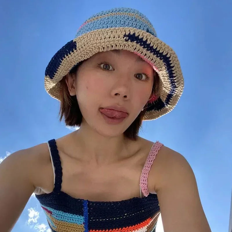 Color Splicing Knitted Bucket Hat
