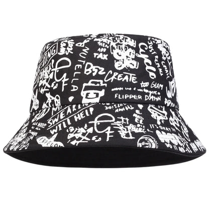 Unisex Black White Graffiti Casual Bucket Hat