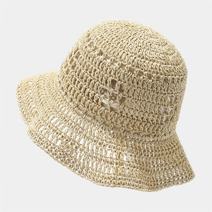 Wide Brim Straw Travel Bucket Hat
