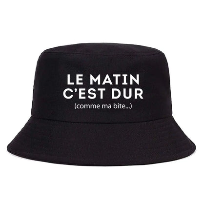 Le Matin Cest Dur Reversible Funny Bucket Hat