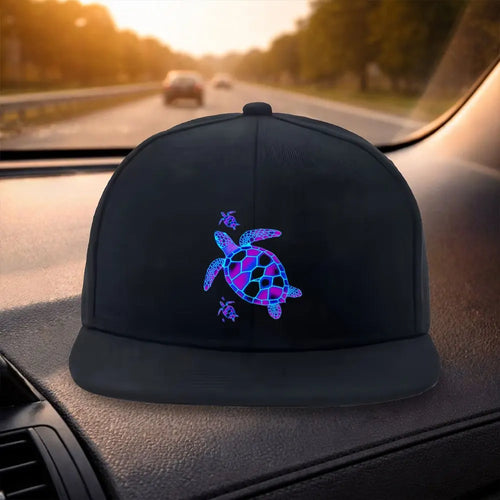 Neon Turtle Pattern Snapback Cap Hat