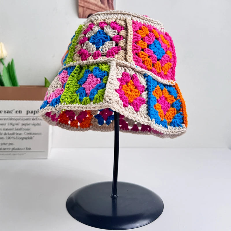 Women's Flower Knit Crochet Bucket Hat