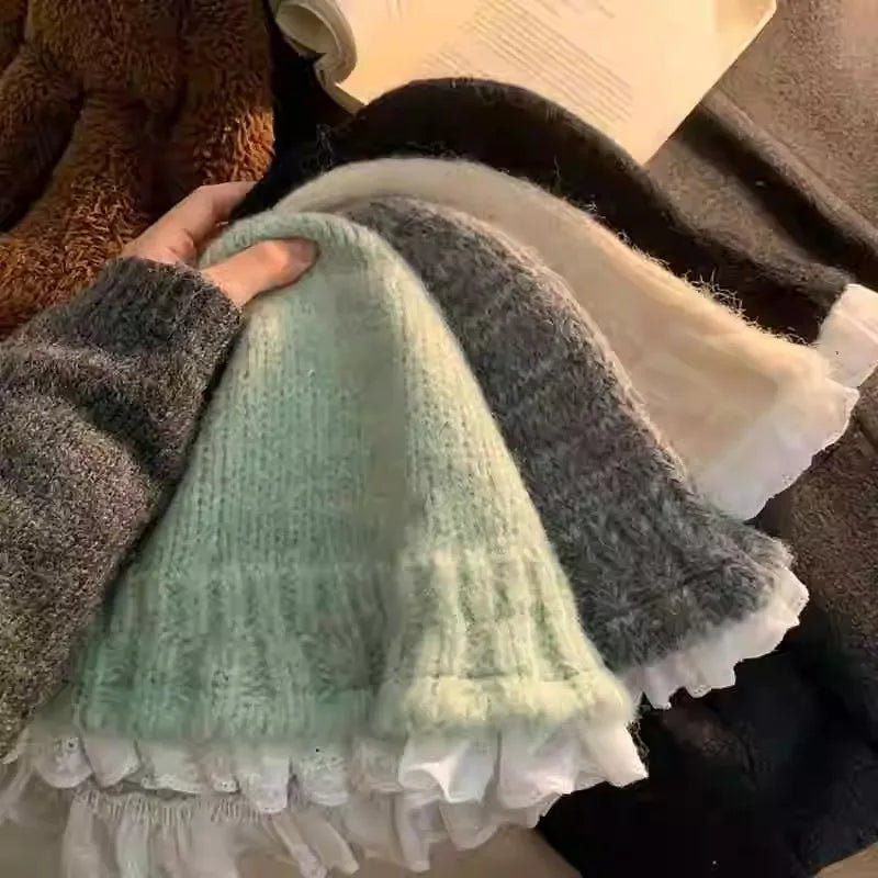 Women Lace Knitted Korean Winter Bucket Hat