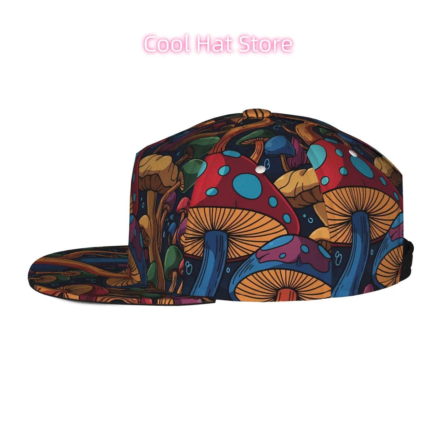 Vibrant Mushroom Design Unisex Flat Brim Baseball Cap
