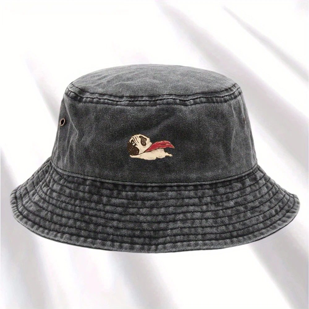 Dog Print Fisherman Hat Foldable Storage Washed And Vintage Style