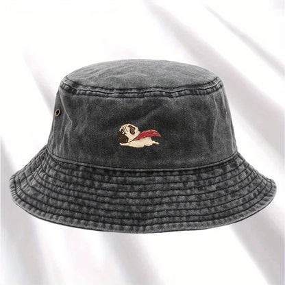 Dog Print Fisherman Hat Foldable Storage Washed And Vintage Style