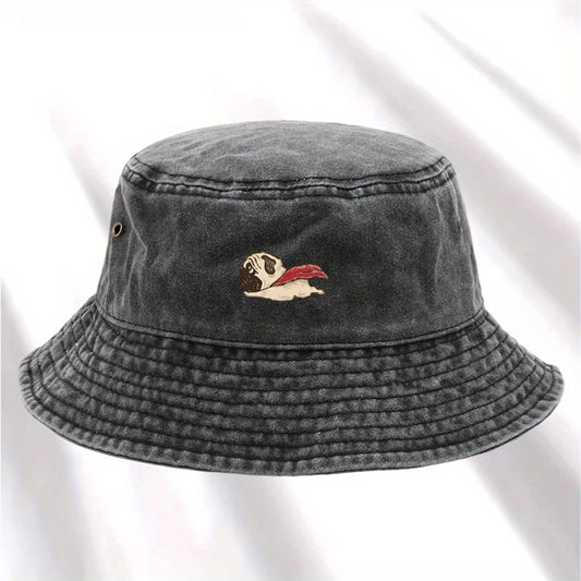 Dog Print Fisherman Hat Foldable Storage Washed And Vintage Style