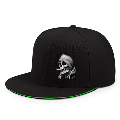 Skull Skeleton Printed Flat Brim Snapback Cap