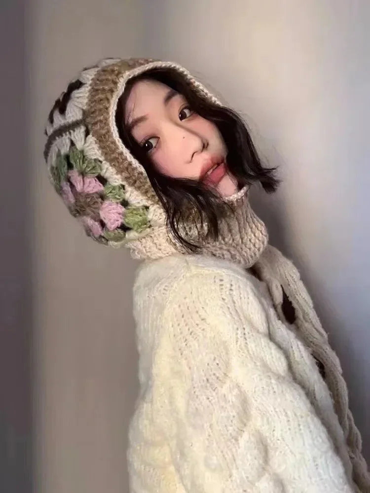 Women Crochet Balaclava Knitted Hooded Hat