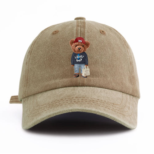 1pc Tote Bag Bear Print Washed Baseball Cap For Adults Minimalist Retro Style Casual Soft Adjustable Dad Hat Perfect As Gift