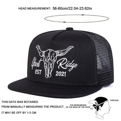 Ox Head Letter Embroidered Mesh Snapback Cap