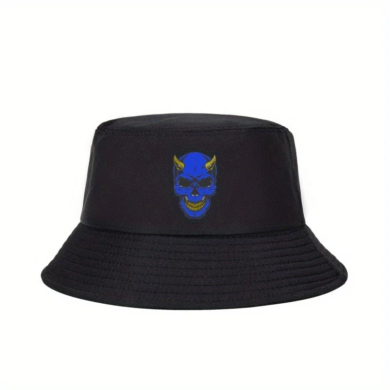 Golden Horn Skull Print Bucket Hat