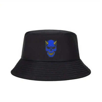 Golden Horn Skull Print Bucket Hat