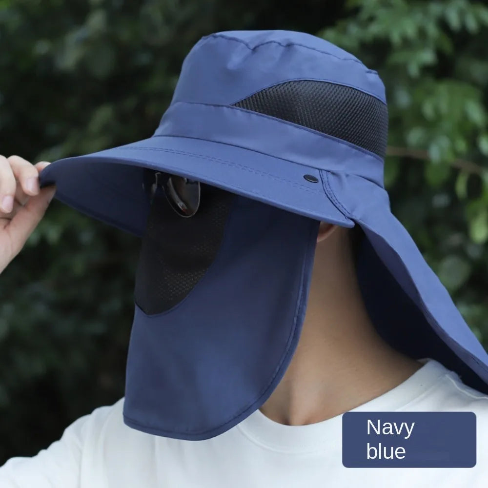 Adjustable Wide Brim UV Protection Bucket Hat With Face Mask