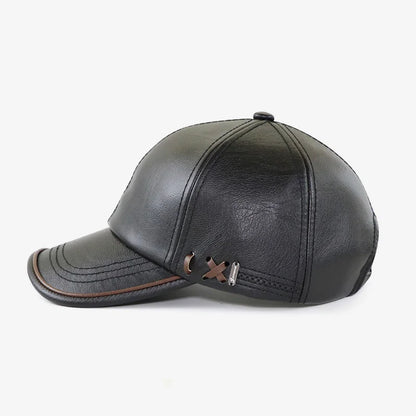 Genuine Cowhide Leather Adjustable Snapback Cap