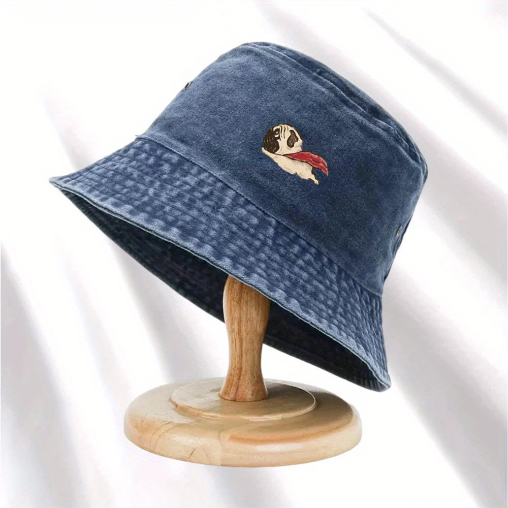 Dog Print Fisherman Hat Foldable Storage Washed And Vintage Style