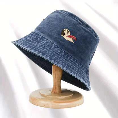 Dog Print Fisherman Hat Foldable Storage Washed And Vintage Style