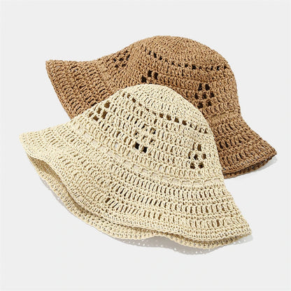 Wide Brim Straw Travel Bucket Hat