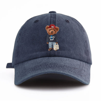 1pc Tote Bag Bear Print Washed Baseball Cap For Adults Minimalist Retro Style Casual Soft Adjustable Dad Hat Perfect As Gift