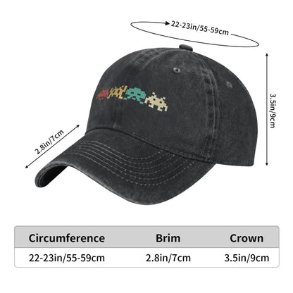 80s Space Invaders Arcade Distressed Denim Baseball Cap
