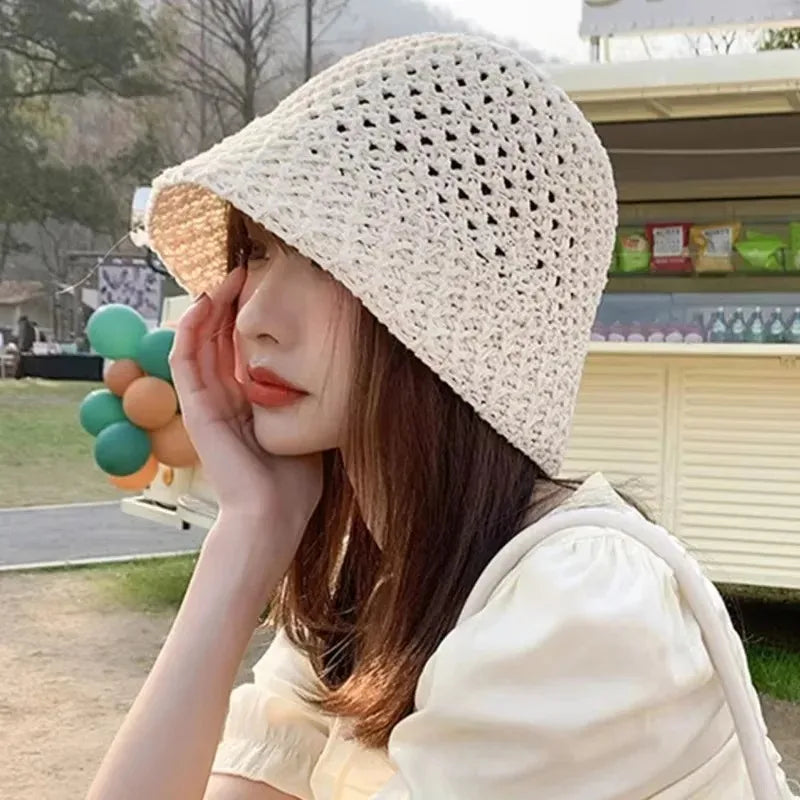 Korean Straw Hat Summer Women Visor Breathable Chic Bucket Hats