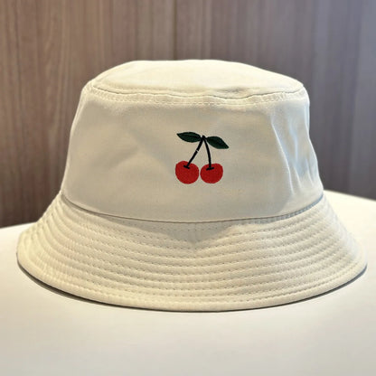 Embroidered Cherry Summer Bucket Hat