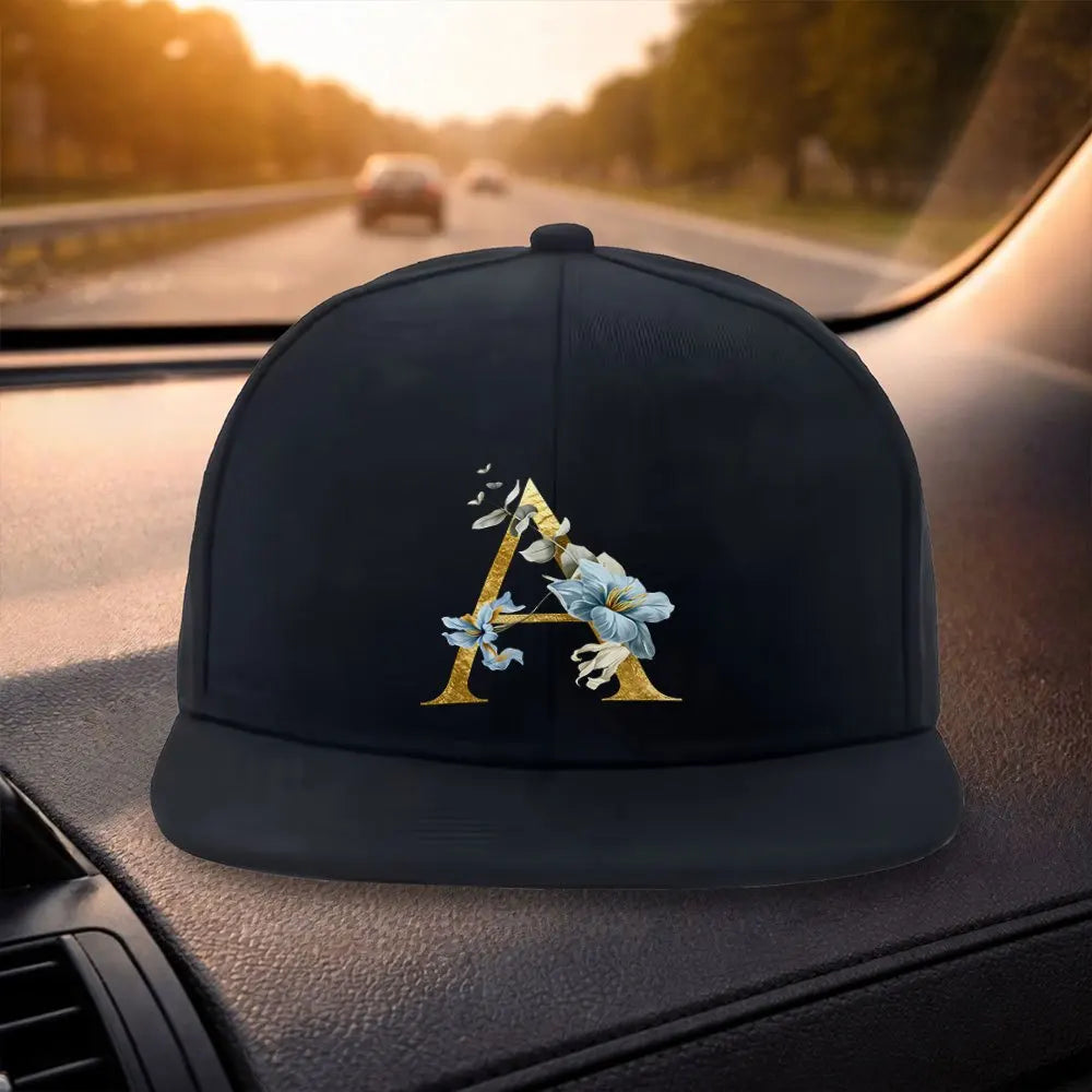 Golden Floral Letter A Snapback Cap