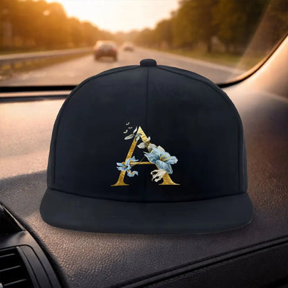 Golden Floral Letter A Snapback Cap