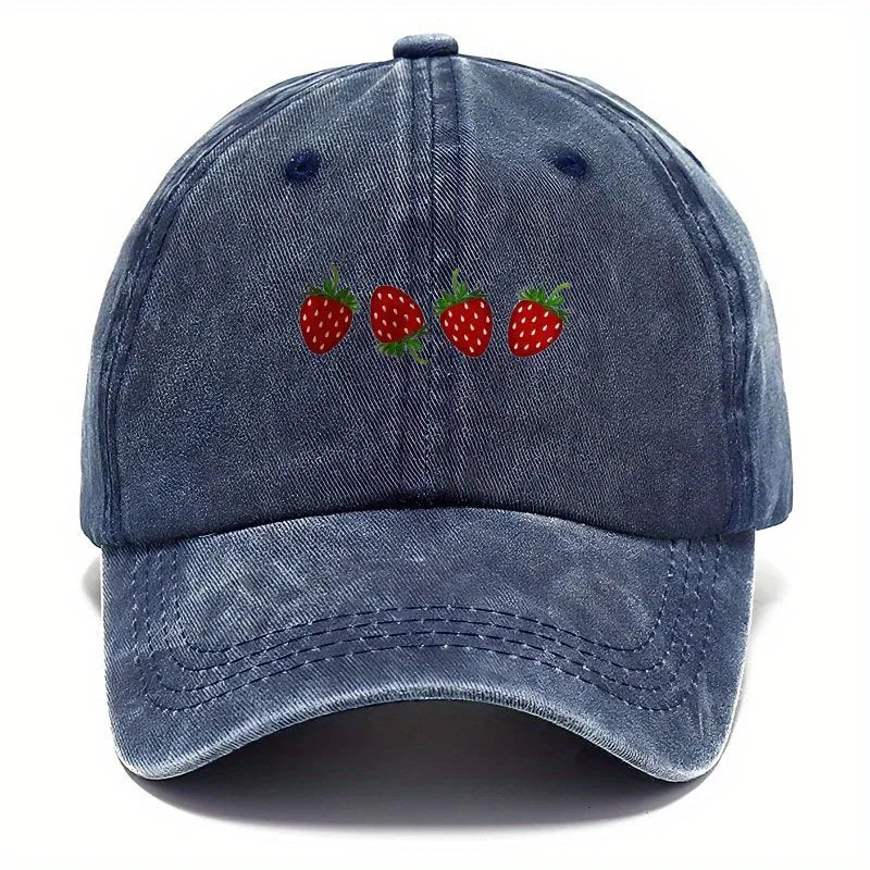 Strawberry Printed Baseball Cap With Adjustable Sunshade